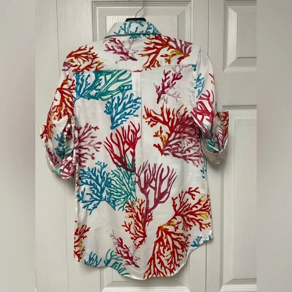 tizzie cotton blouse. Coral design. Size S - Picture 2 of 3